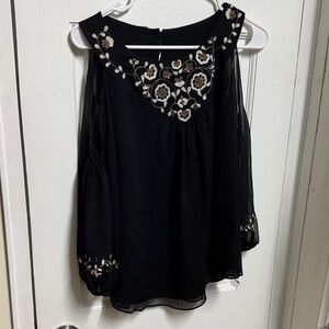 White House Black Market Black Floral Embroidered Blouse